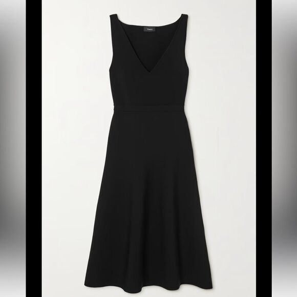 THEORY Stretch-crepe wrinkle resistant midi dress in Black Large MSRP $425 - Picture 2 of 10